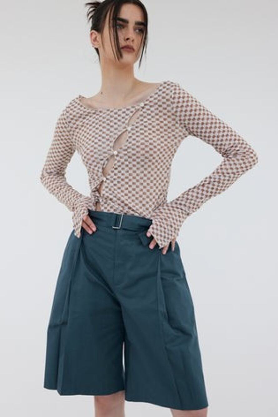 Source Unknown Diagonal Button Up Secondskin Top in Milk Chocolate - One Size